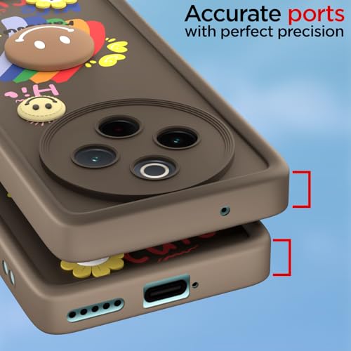 Image of Pikkme Back Cover for Vivo T4 5G / iQOO Z10 5G | Soft Silicone| Cute Rainbow Smile & 3D Cartoon Flower Design | Shockproof Raised Camera Protection Bumper Case (Brown)