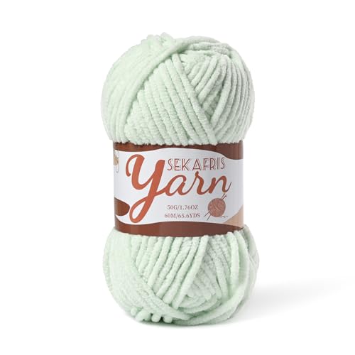 Image of Fluffy Velvet Yarn for Crocheting,Baby Blanket Yarn for Crocheting Soft,50g(65.6yds) Amigurumi Yarns,Plush Chenille Crochet Yarns,Puzzle Yarn for Crochet Weaving Craft(Fruit Green)
