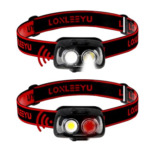 LONLEEYU Waterproof LED Headlamp with Motion Sensor & 6 Brightness Modes - Rechargeable for Outdoor Work, Running, and Camping (1-Pack)