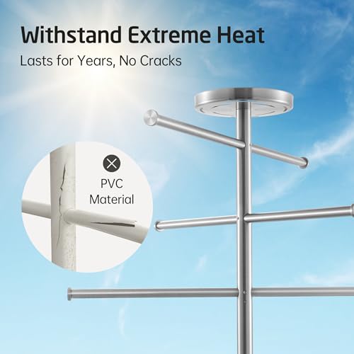 Natural Marble Outdoor Towel Rack with Weighted Base, KES 5-Feet Pool Towel Rack Outdoor for Hot Tub 18/8 Stainless Steel, Adjustable 3 Arms with Storage Tray, Brushed Finish OTR200-2