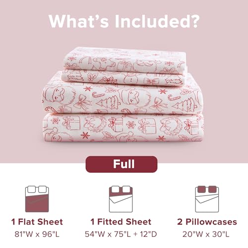 Image of Intelligent Design Flannel Sheets Full, Cozy Soft 100% Cotton Flannel Bedding, Printed Warm Full Sheets Set, Ultra Soft Cold Weather Bed Sheet Set, Holiday Doodles, 4 Piece