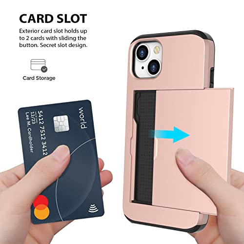 ZUSLAB Card Holder Slot Case Compatible with Apple iPhone 14 6.1'' 2022/13 6.1'', Phone Wallet Case with 1 Tempered Glass Screen Protector, Rubber & PC Bumper Cover for Women Men, Rose Gold by ZUSLAB - Image 5