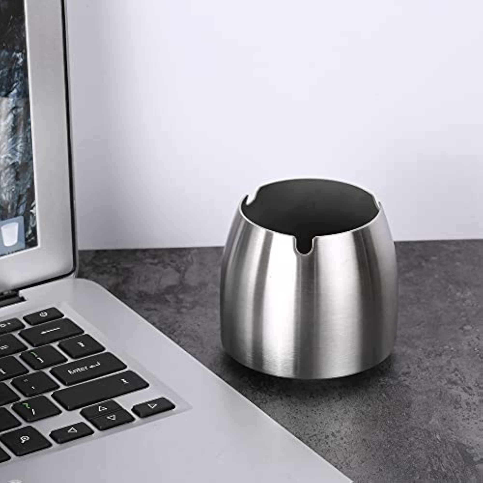 Windproof Stainless Steel Tabletop Ashtray with Column Bracket
