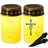 Xevinas 2pcs Grablichter, Grablicht Solar 12,3 X 7 Cm Mit Realistischer Flackereffekt, Grabkerzen Led Mit Batterie Grabschmuck Wetterfest Mit 2 Erdspieß, Grablichter Für Immer in Unseren Herzen (D)