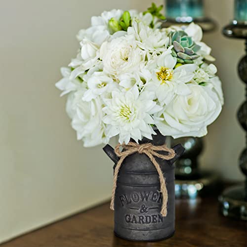 Philpety Shabby Chic Classy Designed Milk Can Galvanized Finish Metal Vase Country Rustic Primitive Decorative Flower Holder, 7.5" H #TOP6