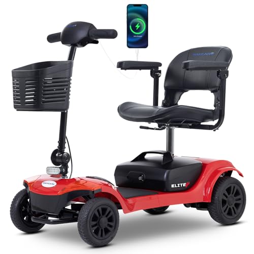 15 Miles Long Range 4 Wheels Electric Mobility Scooter for Adults/Seniors, 400 lbs Max Weight, All Terrain Motorized Scooter, Lightweight and Portable, with LED Headlights and Basket (Red) -  generic.com