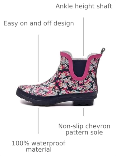 Image of SWIFTFROG Rain Boots for Women - Waterproof Ankle Garden Shoes Anti-Slipping Floral Printed Rainboots for Ladies Stylish Light Ankle Rain Shoes, Women's Rain Footwear