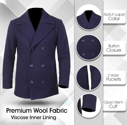 Mens Winter Navy Blue Wool Peacoat - Double Breasted Wool Coat for Men Jacket2