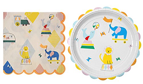 Meri Meri Party Pack Silly Circus Large Plate & Large Napkin (12 Plates & 20 Napkins)