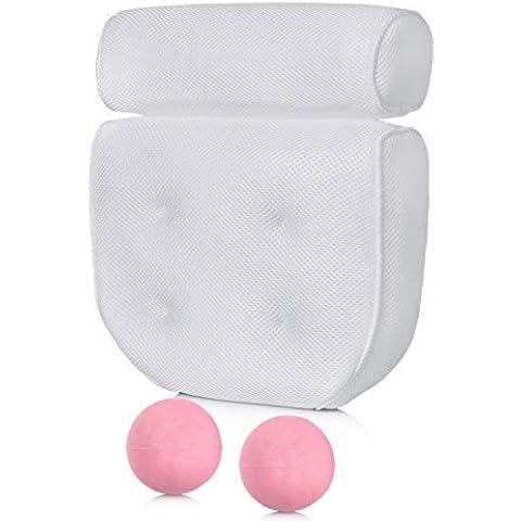 Bath Pillows for Tub Neck and Back Support with 2 Bath Bombs - Bathtub Head, Neck and Back Support - Great for Hot Tub, Spa and Jacuzzi Accessories with 4 Extra Large Suction Cups for Grip by Dr. Maya Cover