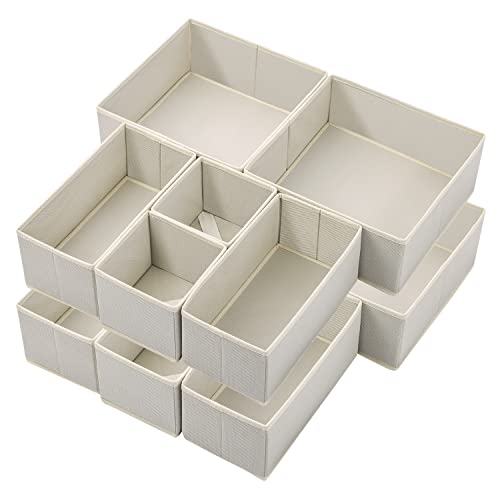 Image of Stero 12 Pack Drawer Organizers for Clothing, Dresser Drawer Organizer Clothes, Fabric Foldable Closet Organizers and Storage Basket Bins for Clothes, Underwear, Bras, Socks (Light Grey)