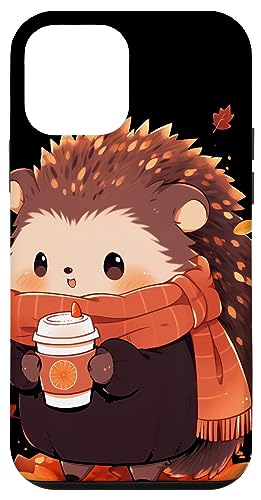 ハリネズミ 秋 紅葉 パンプキン スパイス ラテ カワイイ スマホケース iPhone 12 mini 用