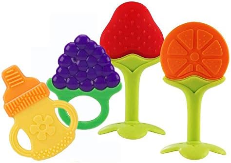 Baby Teething Toys, Yisscen BPA Free Infant Fruit teether - Natural Organic Freezer Safe Silicone Teethers (4 Pack)