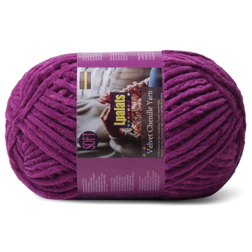 Image of Chunky Chenille Yarn for Crocheting, Purple Fluffy Blanket Yarn for Crochet
