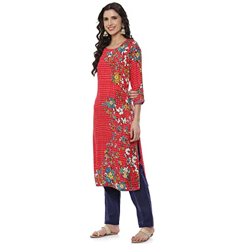 Image of Rangriti Red Liva Straight Kurta for Women