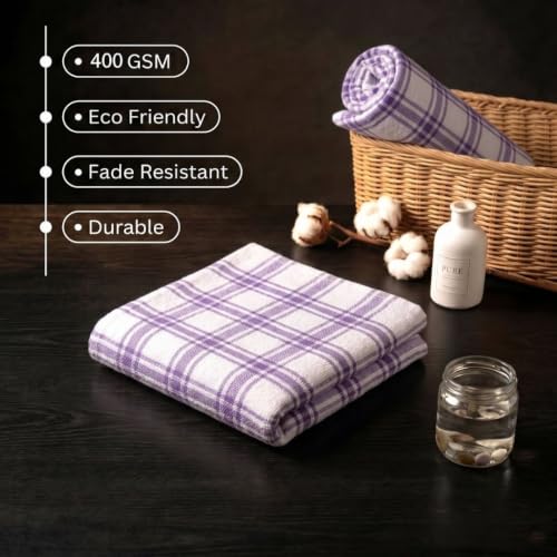 Image of Athom Living Premium Hand Towels- Cotton, 400 GSM, Ultra Soft, Quick Dry, Highly Absorbent | for Hand, Kitchen and Gym | 60 * 40 cm, Pack of 4 (Lavender & Blue Strips)