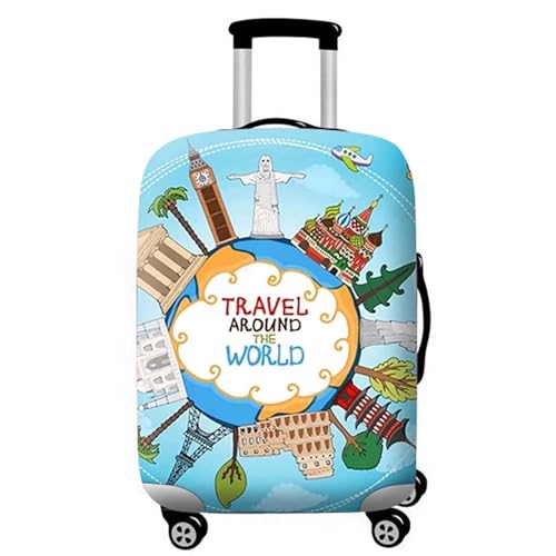 Waschbare Elastische Kofferschutzhülle, Kofferbezug aus Polyester, Koffer Schutzhülle mit Band für Reisen, Staubdicht und Wiederverwendbar für Gepäckschutz (Blau, L (26-28 Inch))