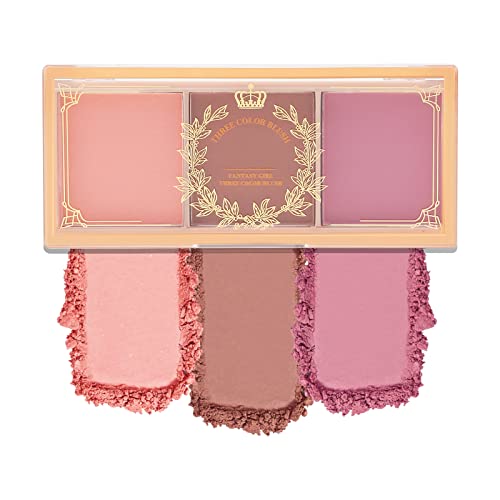 Boobeen Paleta de 3 colores de colorete, colorete rosa mate, colorete en polvo para maquillaje de mejillas, colorete de belleza facial de larga duración, ligero y suave