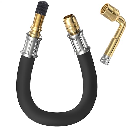 Tire Valve Extension 8.25 Inch Flexible Tire Valve Extenders 90 Degree Schrader Valve Adapter Tire Valve Stem Extension Universal Flexible Tire Valve for Cars Rv Truck Motorcycle Bike Scooter