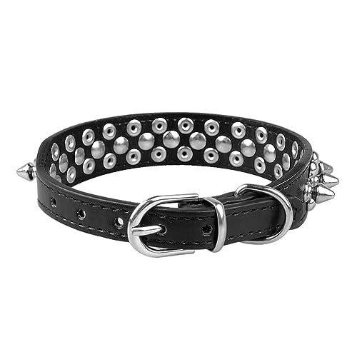 Hundehalsband mit Nieten, PU-Leder, Pitbull-Nieten, verstellbares Halsband (schwarz, 27–32 cm)