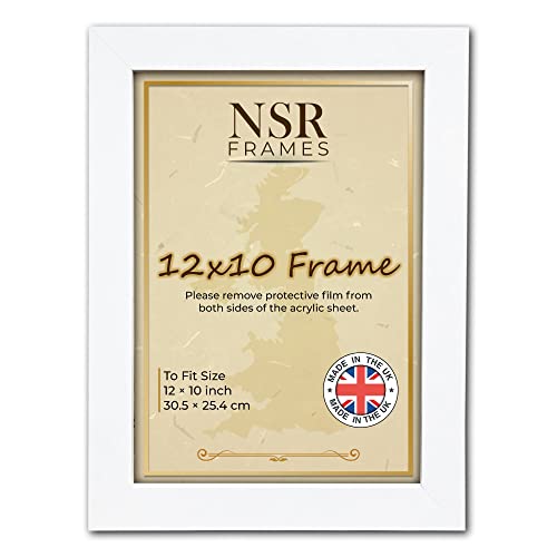 12 x 10 Inch White Picture Photo Frame (30.5x25.4 cm) - Flat Wall Mount Hang Hooks & Free Tabletop Stand Poster MDF Wooden Portrait/Panoramic Clear Acrylic Display