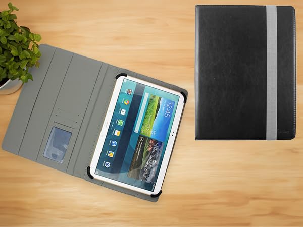 Custodia Portafoglio Universale Per Tablet 9-10 Pollici - Con Tasca Carte, Penna E Chiusura Elastica