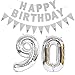 Globos con el número 90 de plata + guirnalda de cumpleaños + banderín para el 90 cumpleaños para mujer o hombre