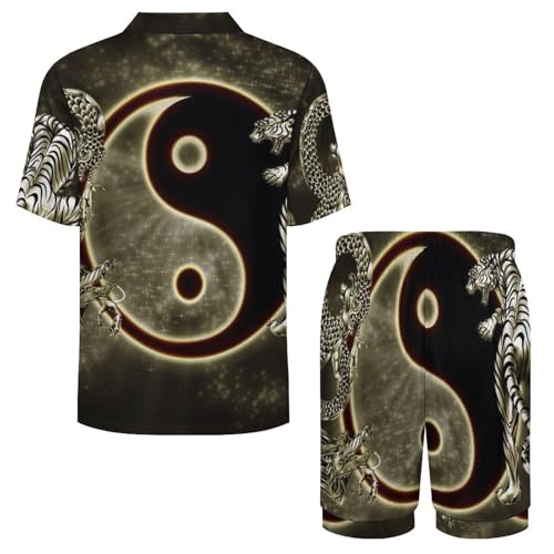 Men's Button-Down Pajama Sets Yin Yang Dragons Tiger Casual Short Sleeve Shirt And Shorts Suits Outfits4