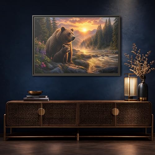 Impression sur toile ours orange avec cadre 3cm pour illuminer un mur