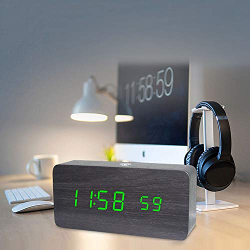 Relógio Despertador de Madeira Inteligênte LED Digital USB Várias Funções - Cucudy