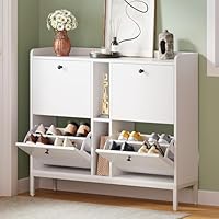 YITAHOME 4 Drawer Shoe Storage Cabinet, Space Saving Shoe Cabinet with 2 Open Shelf, Adjustable and Removable Divider for 16-24 Pairs of Shoes for Hallways and Living Room, White