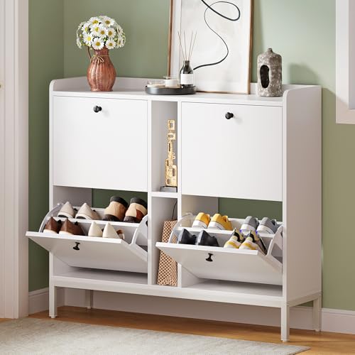 YITAHOME Schuhschrank Schmal mit 4 Klappen, 108 x 27.5 x 95.5 cm...