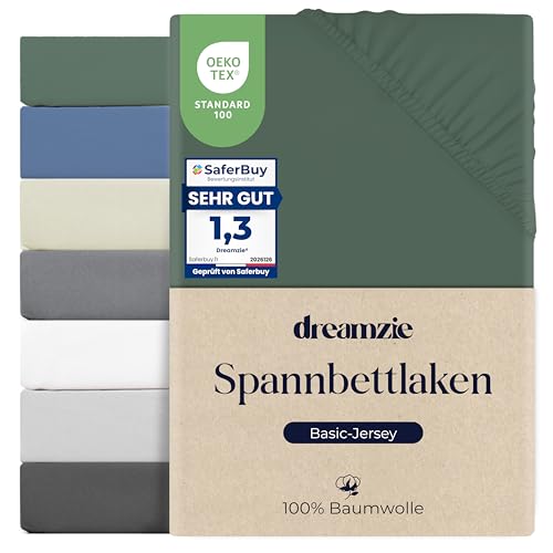 Dreamzie Spannbettlaken 200x200, Baumwolle, Elastisch, Oeko-Tex, Entengrün – Ansicht 1