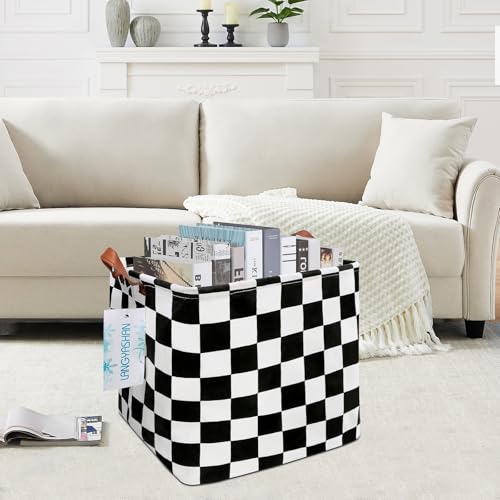 Image of Square Racecar Storage Baskets Shelf Gift Toy Organizer Room Racing Flag | Laundry Hamper Collapse Canvas with Handles for Organizing Home Kitchen Children Toys Office Closet Shelves