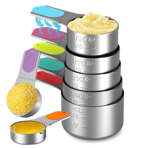 Minteem Magnetic Measuring Cups Set of 7, Stainless Steel Nesting ...