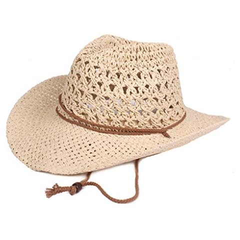 JINTN Mens Straw Cowboy Hat Wide Brim Straw Hat Sun Protection Bucket Hat Summer Beach Hat with Chin Strap for Mens Women Panama Hat Cover