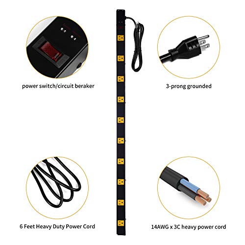 Image of 10-Outlet Heavy Duty Power Strip Surge Protector Metal Long Extension Cord 6-Foot, Black(1000J)