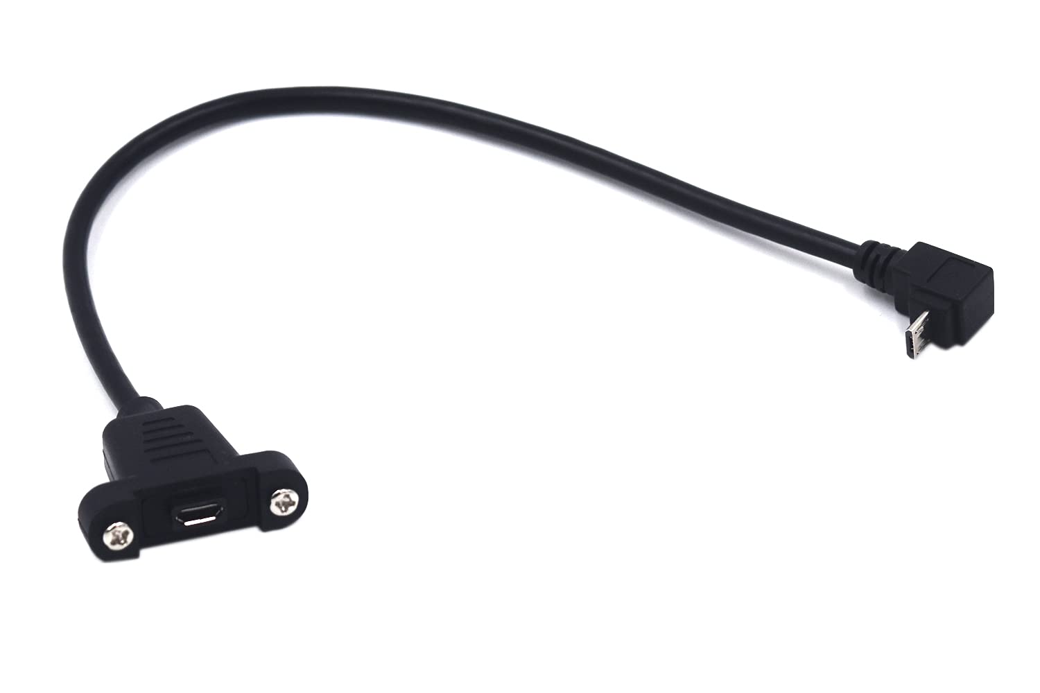 Kework 0.3 Meter Micro USB Extension Cable, 90 Degree Downward Angle Micro USB 5 Pin Male to Micro USB Female Screw Mount Extender Cable (Down-Micro USB)