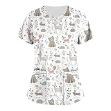 Kasack Damen Große Größen Scrubs Schlupfkasack Pflege Damenbekleidung Günstig T Shirt Berufskleidung (5 White, 5XL)