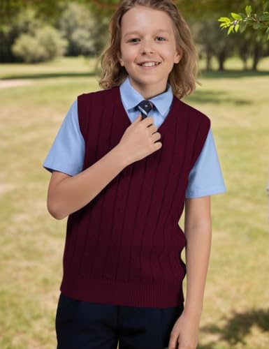 Image of JSTEX Boys Sweater Vest 100% Cotton Kids Uniform Vest V-Neck Sleeveless Knit Pullover for Boy Girls Toddler Size 4-14