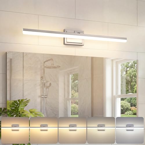 Image of VOLISUN Modern Bathroom Vanity Light 31.5 inch, Rotatable, 28W Dimmable 5CCT Led Bathroom Light Fixture Over Mirror, Brushed Nickel Bar Vanity Light for Bathrooms Mirror Restroom-ETL Certificated