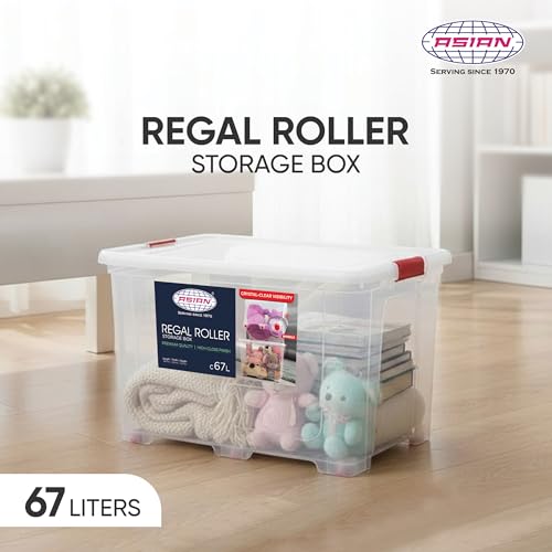 Image of Asian Plastowares - Regal Roller | 67 Ltr - Storage Box | Stackable Organizer for Clothes, Toys, Kitchen, Makeup & More | BPA-Free, Space-Saving Design | Multipurpose Boxes | Transparent
