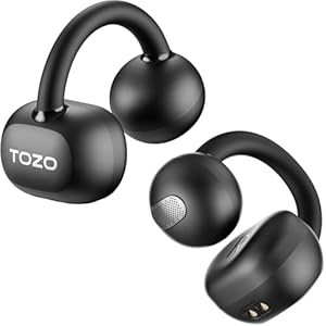 TOZO OpenEarRing True Open Ear Earbuds, Lightweight Comfort Open Ear Clip Wireless Earbuds, 40H Play Bluetooth 5.4 Headphones with Smart Digital Display Design Fit Sports Running, Workout Black