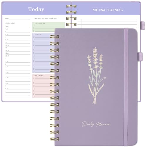 Oucaru Undated Daily Planner A5, Spiral Hourly Schedule To Do List Notebook