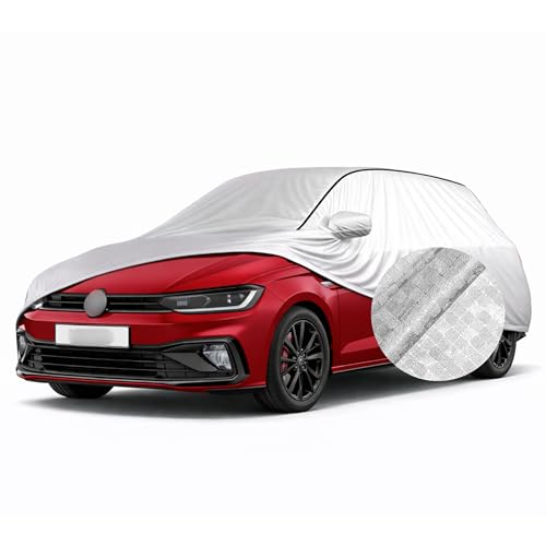 Image of SEAZEN Waterproof Car Cover for Volkswagen Virtus | Dustproof, UV & Scratch Resistant Soft Cotton Lining | Triple Stitched, Mirror Pockets & Elastic Hem | Metallic Silver with Black Piping