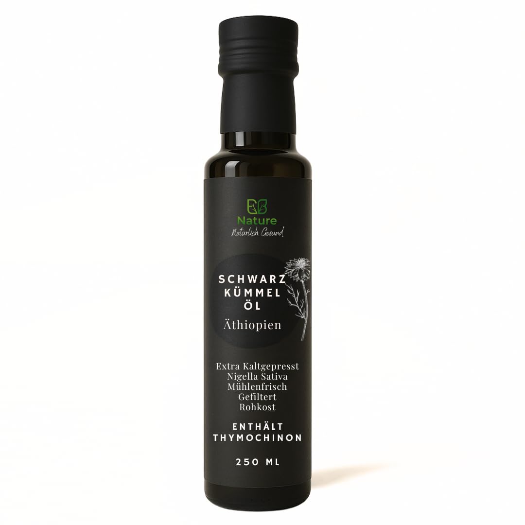 E.B. Nature Schwarzkümmelöl Gefiltert, Schonend Kaltgepresst, Nigella Sativa Öl reich an THYMOCHINON - 100% Naturrein - 