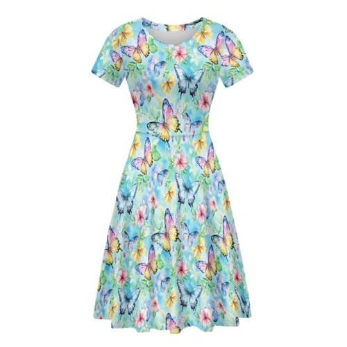 Image of AFPANQZ Womens Casual Summer Lightweight Vintage Dress Short Sleeve Midi Dress Knee-Long Luxury Formal Dress