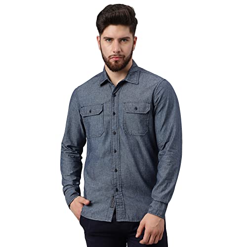 Image of Woodland Men Cotton Solid Regular Fit Long Sleeves Shirts