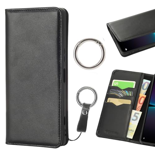 [ Esperanza ] Xperia 1 Ⅳ マーク4 との互換性あり ケース 手帳型 本革 スマホケース （ 牛革 ） 11種の機能性 カード収納 マグネットなし 男女別 落下防止 リング付 ソフトTPU 耐衝撃 落とさないケース SO-51C SOG06 A201SO XQ-CT44 日本メーカー (オフブラック)