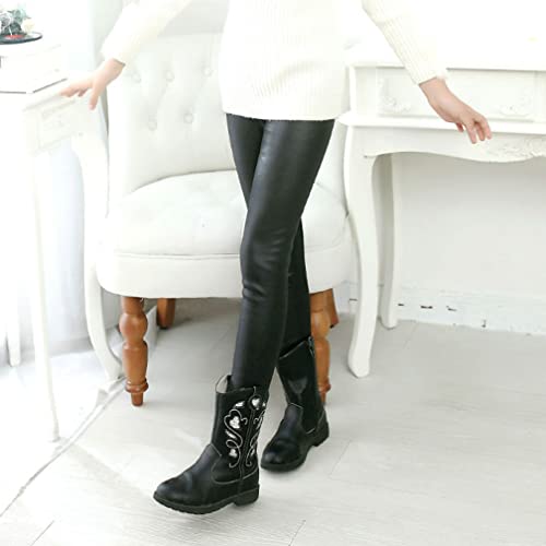 Familyhouse Girl's Faux Leather Leggings Fleece Lined Leggings Winter Thick Warm Elastic Tights Girl's Long Pants4